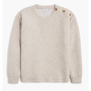 J.Crew Quilted Button Neck Sweatshirt Crewneck Beige Heather Relaxed XXL NWT